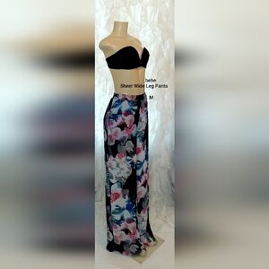 bebe Black Floral Wide Leg Pants M